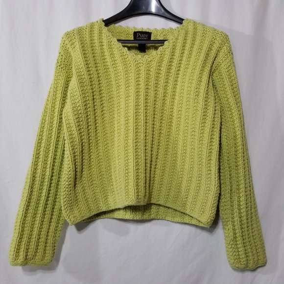 Pure Handknit thick cotton green pullover sweater
